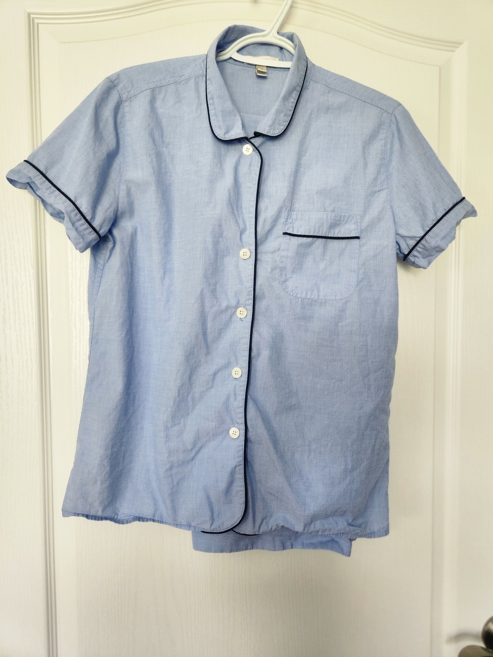 Light Blue Short Sleeve cotton Pajamas with dark blue Piping size S, XS